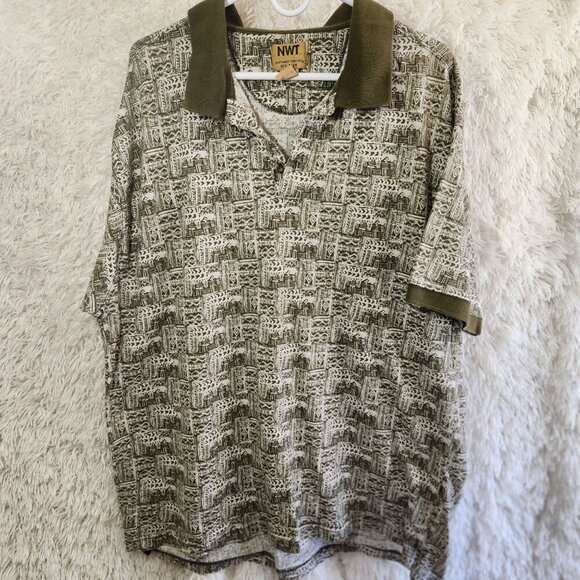 Northwest Territory Big Man 3X Polo Shirt Green Geometric Pattern 100% Cotton Ma - Picture 1 of 8